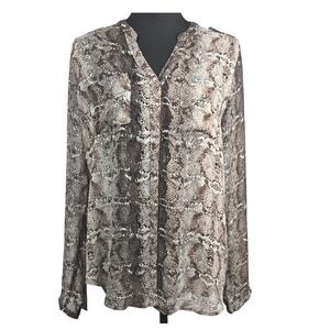 Women's Snakeskin Print Blouse Long Sleeve Brown Neutral Size Large Olive & Oak